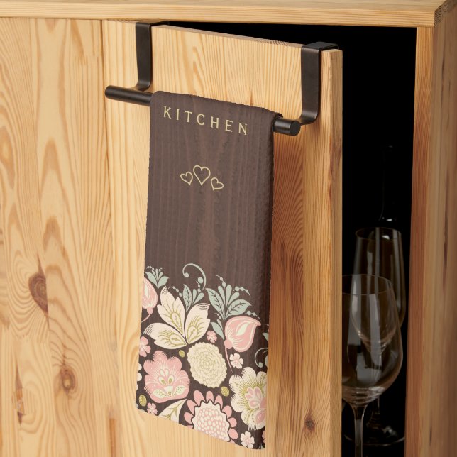 Vintage blommigt elegant, land kökshandduk (Thirds Fold)