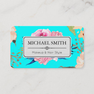 Vintage Blommigt Elegant Modern cyan Färg Visitkort