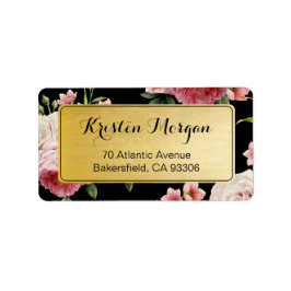 Vintage Blommigt Elegant och Classy Black Guld Adressetikett