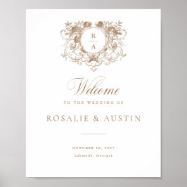 Vintage Blommigt Elegant Vapensköld Bröllop välkom Poster