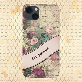 Vintage Blommigt Ephemera med Rosa Ribbon Monogram