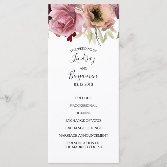 Vintage Blommigt Fall Wedding Program (Framsida)