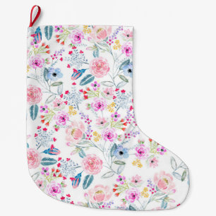 Vintage blommigt Färgritning för vattenhandsfär Stor Julstrumpa
