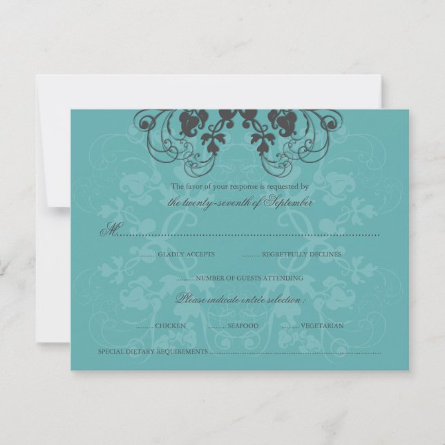 Vintage Blommigt Flourish Teal Peacock OSA kort (Framsida)