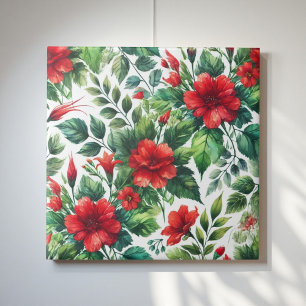 Vintage Blommigt för färgen Cherry Red Grönt Kakelplatta