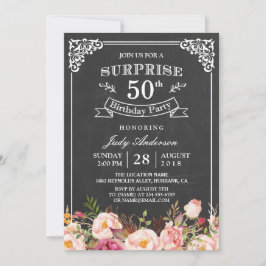 Vintage-Blommigt för kretskort - Födelsedagsfest f Inbjudningar