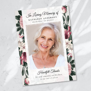 Vintage Blommigt Foto Keepsaké Funeral Memorial Tack Kort