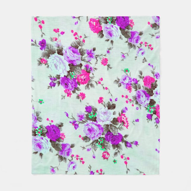Vintage, blommigt, fraktion av färgstark reflektor fleecefilt (Framsidan)