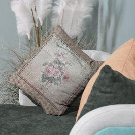 Vintage Blommigt Fransk Land Burlap Kudde