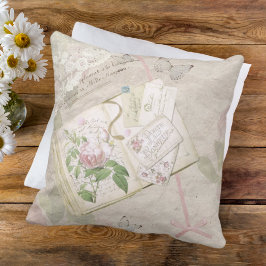 Vintage Blommigt Fransk Scrapbook Ephemera Kudde