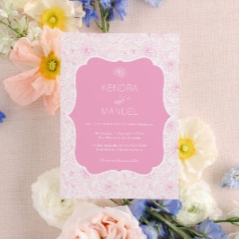 Vintage Blommigt Fransk Toile  Rosa Bröllop Inbjudningar