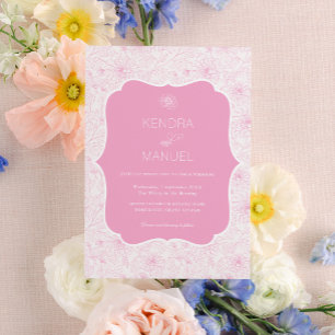 Vintage Blommigt Fransk Toile Rosa Bröllop Inbjudningar