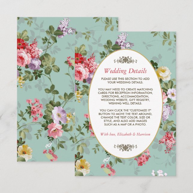 Vintage Blommigt Garden Botanical Bröllop Detail Tilläggskort (Fram/baksida)