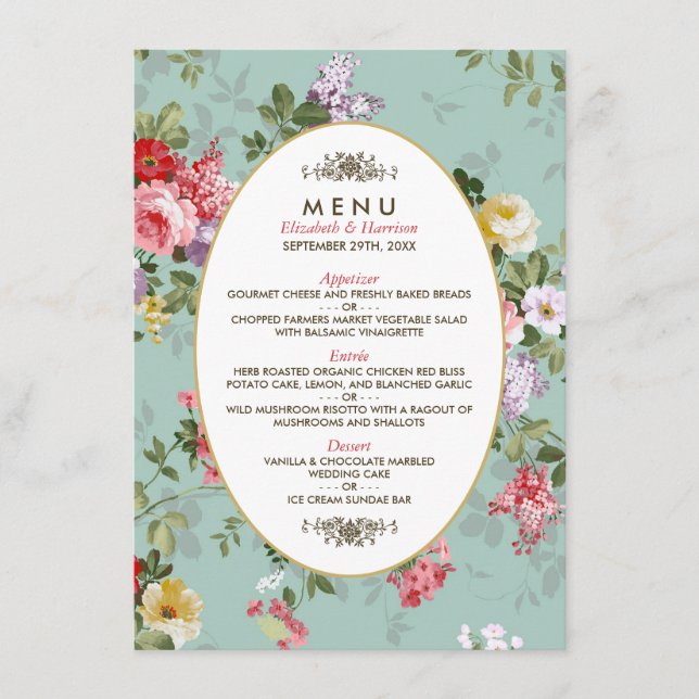 Vintage Blommigt Garden Botanical Bröllop Menu Meny (Framsida)
