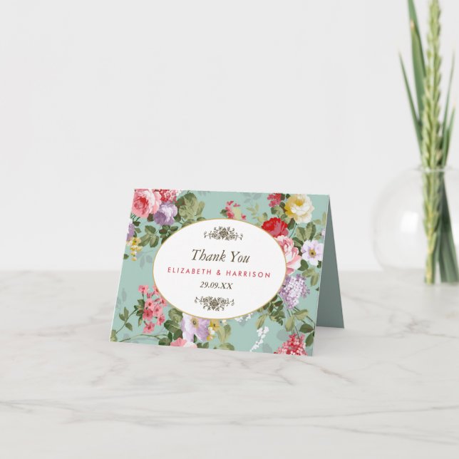 Vintage Blommigt Garden Botanical Bröllop Tack (Framsida)