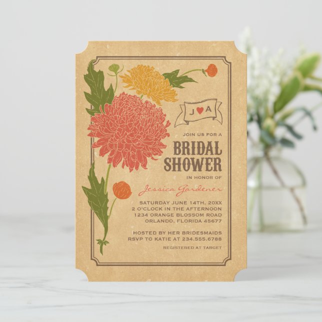 Vintage Blommigt Garden Party Möhippa Inbjudan (Stående Fram)