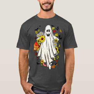 Vintage Blommigt Ghost Cute Halloween Boo Funny Gr T Shirt