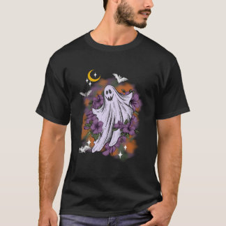 Vintage Blommigt Ghost Cute Halloween Womens Kids  T Shirt
