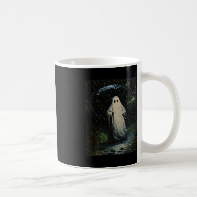 Vintage Blommigt Ghost Halloween Ghost i skogen Kaffemugg (Höger)