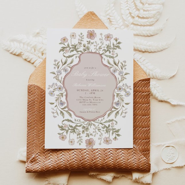 Vintage Blommigt Girls Baby Shower Inbjudningar (Preppy Vintage Floral Baby Shower Invite)