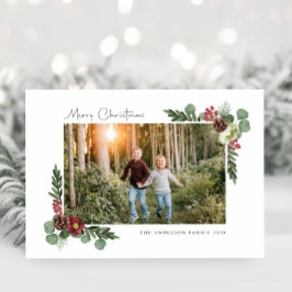 Vintage Blommigt God jul fotokort Julkort