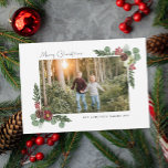 Vintage Blommigt God jul fotokort Julkort<br><div class="desc">Det här på jullottoaret har hand plockade,  vintage stil blommigtar och botaniska produkter.</div>