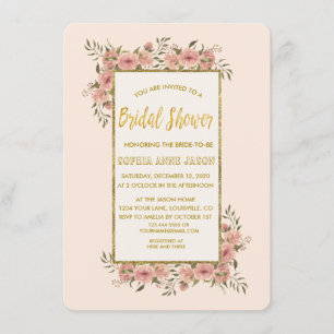 Vintage Blommigt Gold Foil Ram Möhippa Inbjudningar