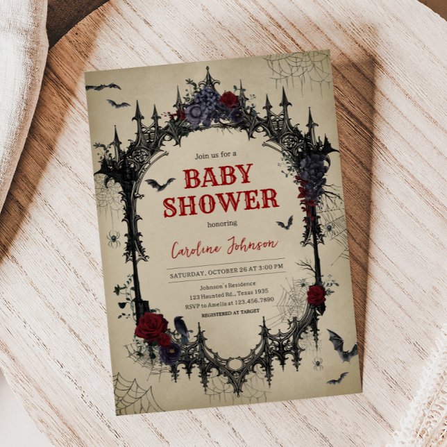 Vintage Blommigt Gothic Baby Shower Inbjudningar (Vintage Gothic Baby Shower Invitation
)