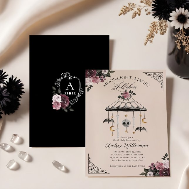 Vintage Blommigt Gothic Mobile Spooky Baby Shower Inbjudningar (Vintage Floral Gothic Mobile Spooky Baby Shower Invitation)