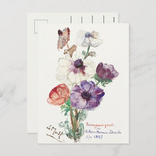 Vintage Blommigt Gott nytt år Helg Vykort (Fram/baksida)