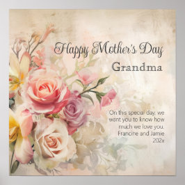 Vintage Blommigt Grandma Mors dag Poster