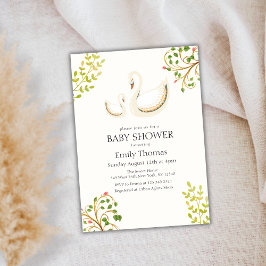 Vintage Blommigt Greenery Svan Baby Shower Inbjudningar