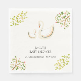 Vintage Blommigt Greenery Svan Baby Shower Pappersservett