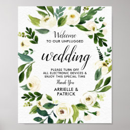 Vintage Blommigt Grey Unplugged Bröllop Sign Poster