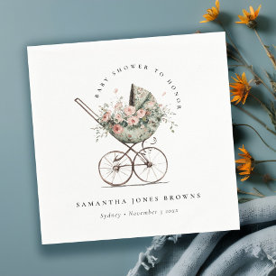 Vintage Blommigt Grönt babystövel för Barnvagn Pappersservett