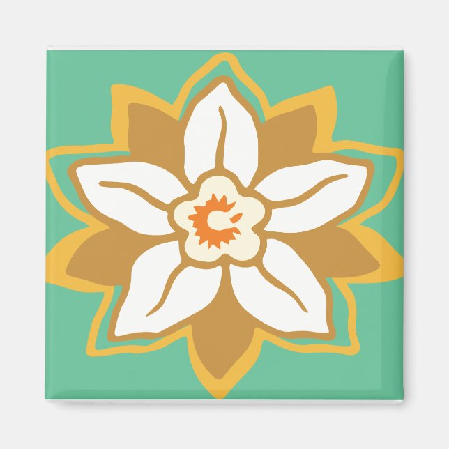 Vintage Blommigt grönt och gult Jonquil mönster Magnet (Framsidan)