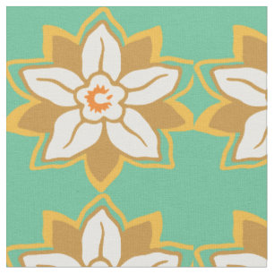 Vintage Blommigt grönt och gult Jonquil mönster Tyg