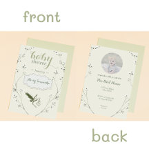 Vintage Blommigt Grönt Stork Photo Baby Shower