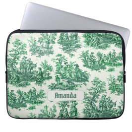 Vintage blommigt grönt toile jouy monogram laptop fodral