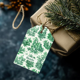 Vintage blommigt grönt toile jouy monogram presentetikett