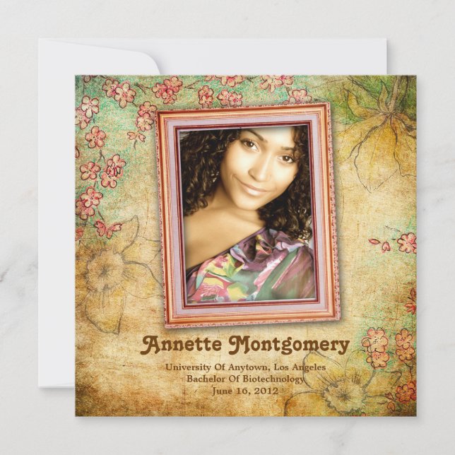 Vintage Blommigt Grunge Studenten-meddelande Inbjudningar (Framsida)