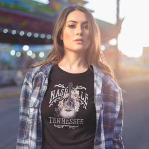 Vintage Blommigt Guitar Nashville T-Shirt