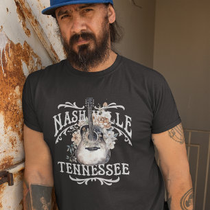 Vintage Blommigt Guitar Nashville T-Shirt