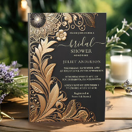 Vintage Blommigt Guld Foil Embossed Möhippa Inbjudningar