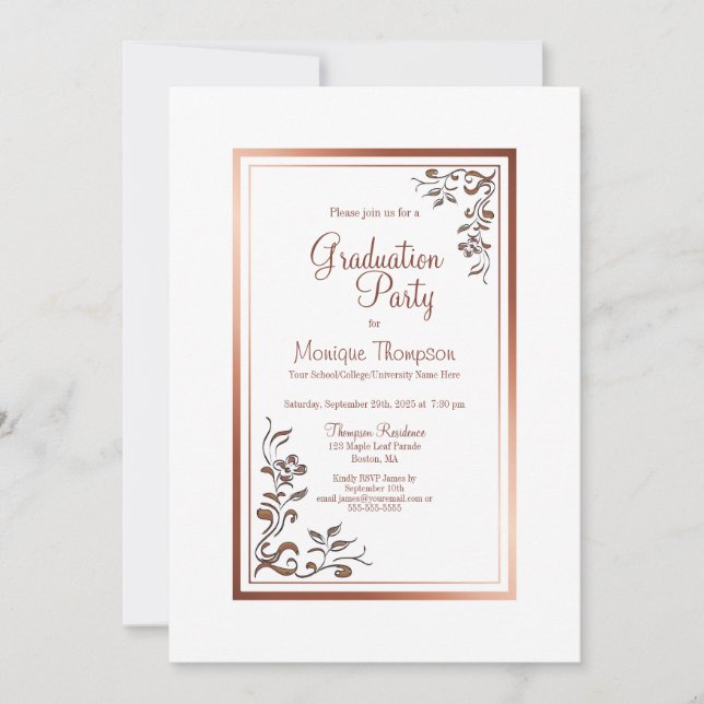 Vintage Blommigt Guld Gräns Studentfest Inbjudningar (Framsida)