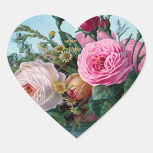 Vintage Blommigt Heart Hjärtformat Klistermärke