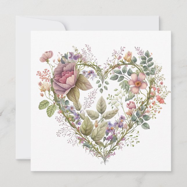 Vintage Blommigt Heart Valentines Card (Framsida)