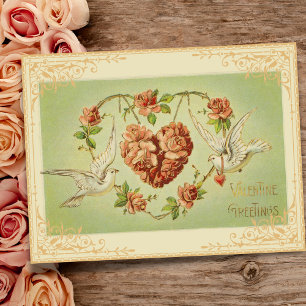 Vintage Blommigt Hjärta och Doves vykort