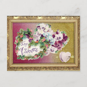 Vintage Blommigt Hjärtar Valentine Postcard Helg Vykort