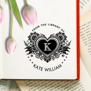 Vintage Blommigt Hjärtmonogram självinjektion Självfärgande Stämpel